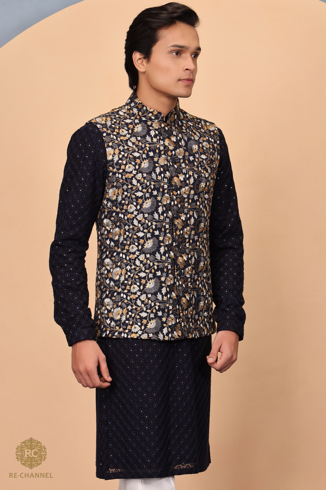 Navy blue bandi kurta & dupatta set
