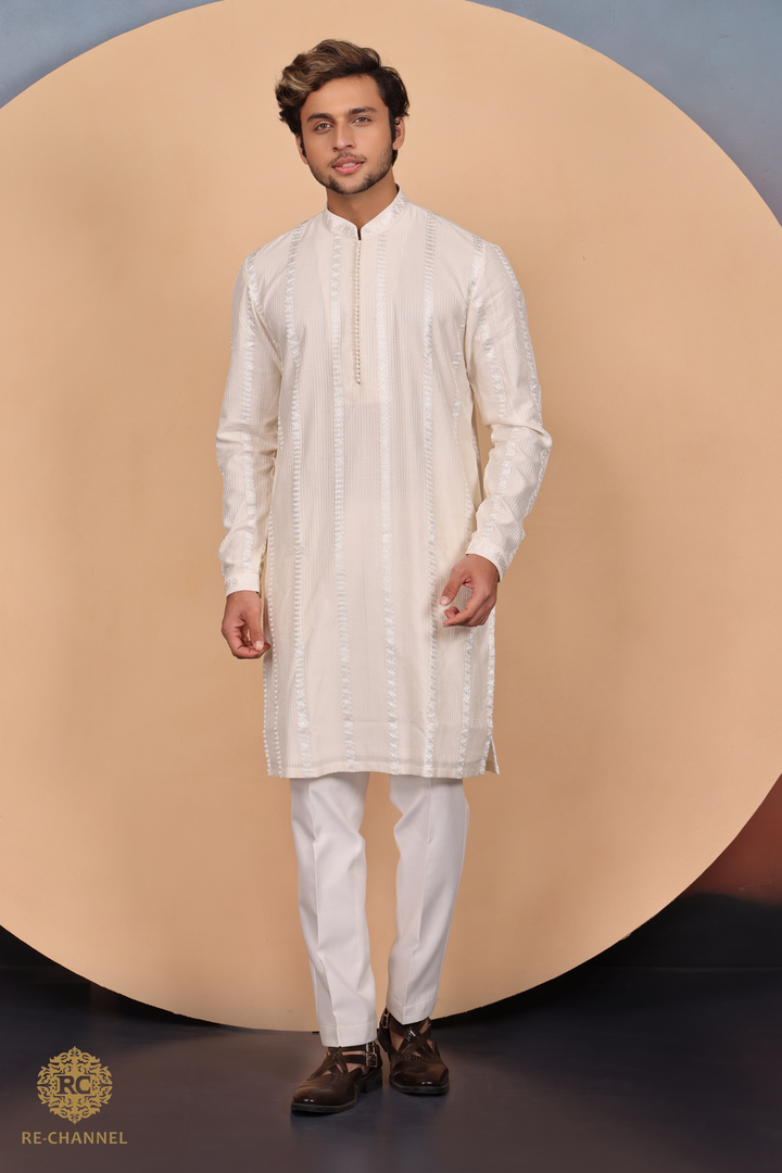 Cream Silk kurta Set