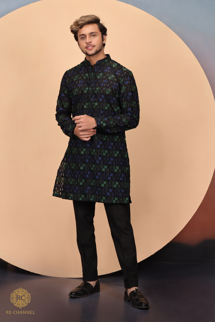 Black See Through Brasso Kurta Set