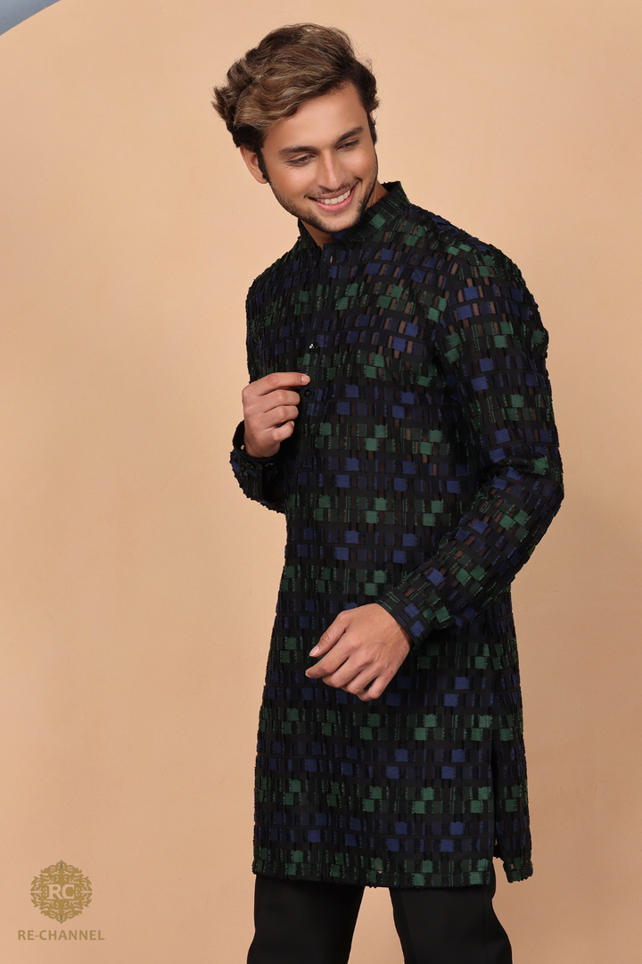 Black See Through Brasso Kurta Set