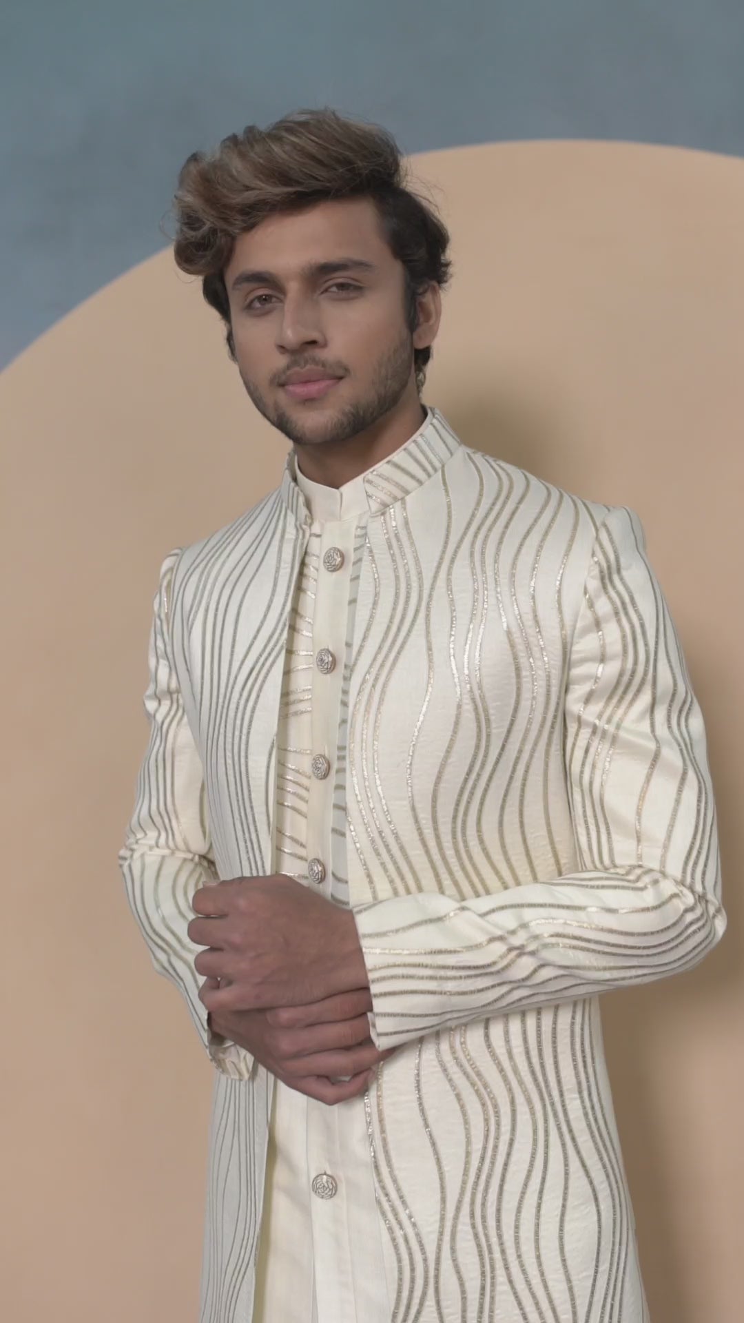 Cream indo-western with abstract gotta work