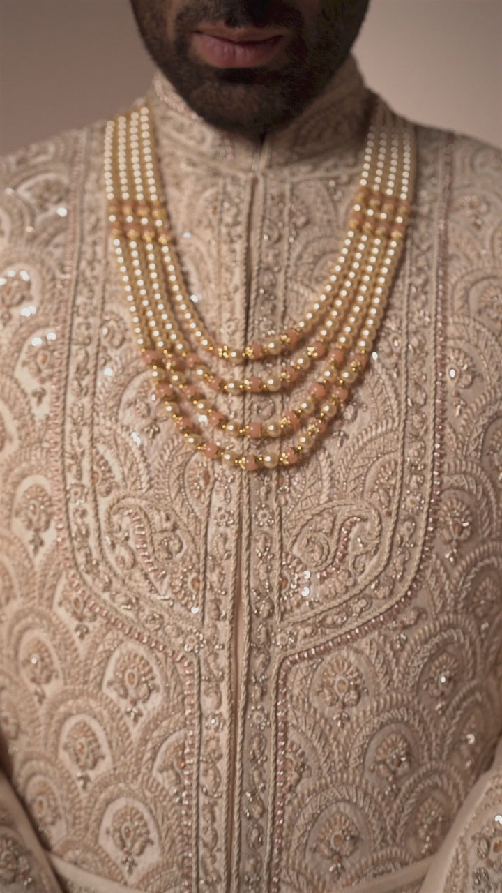 Light Gold Ornamental Silk Sherwani