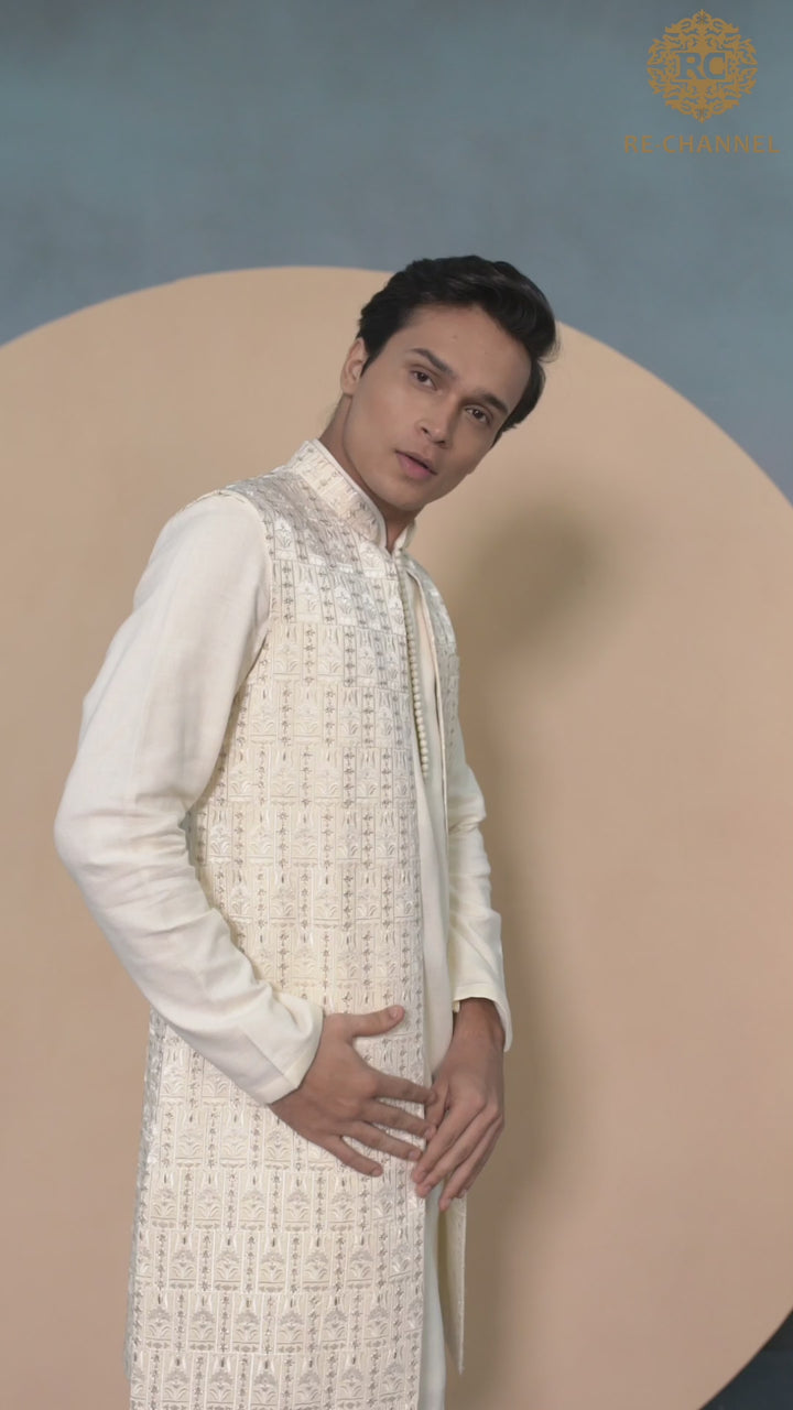 Cream open jacket with Kurta