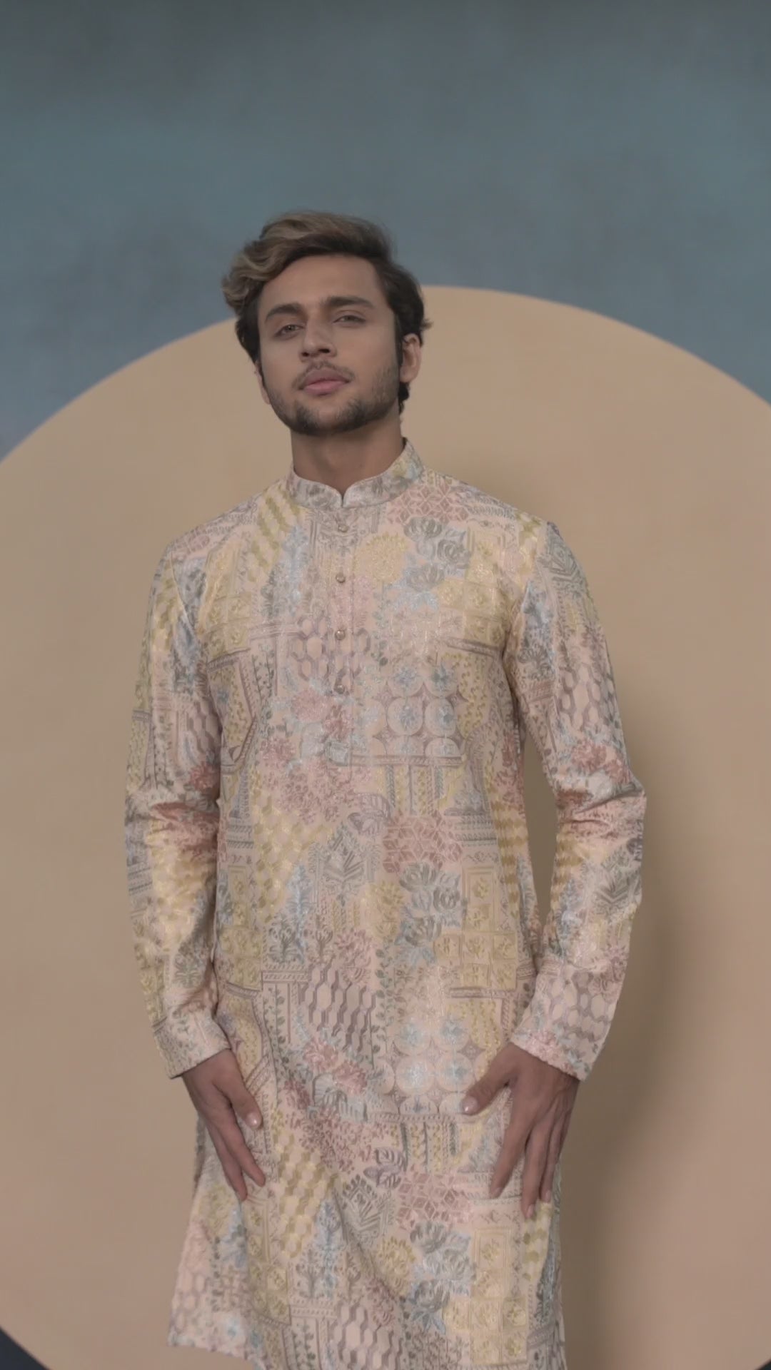 Beige Silk Abstract Thread Work Kurta Set