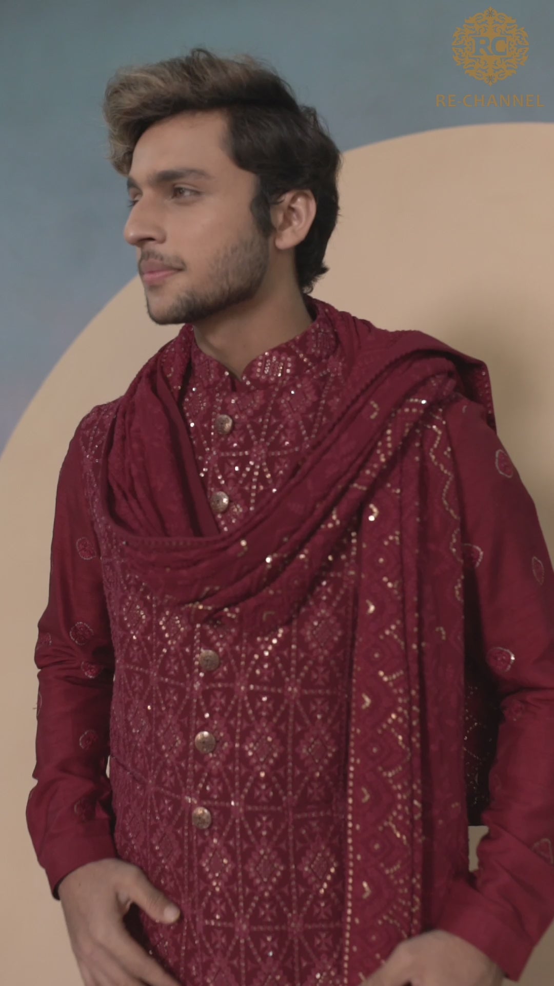 Red Lucknowi Bandi Kurta Set