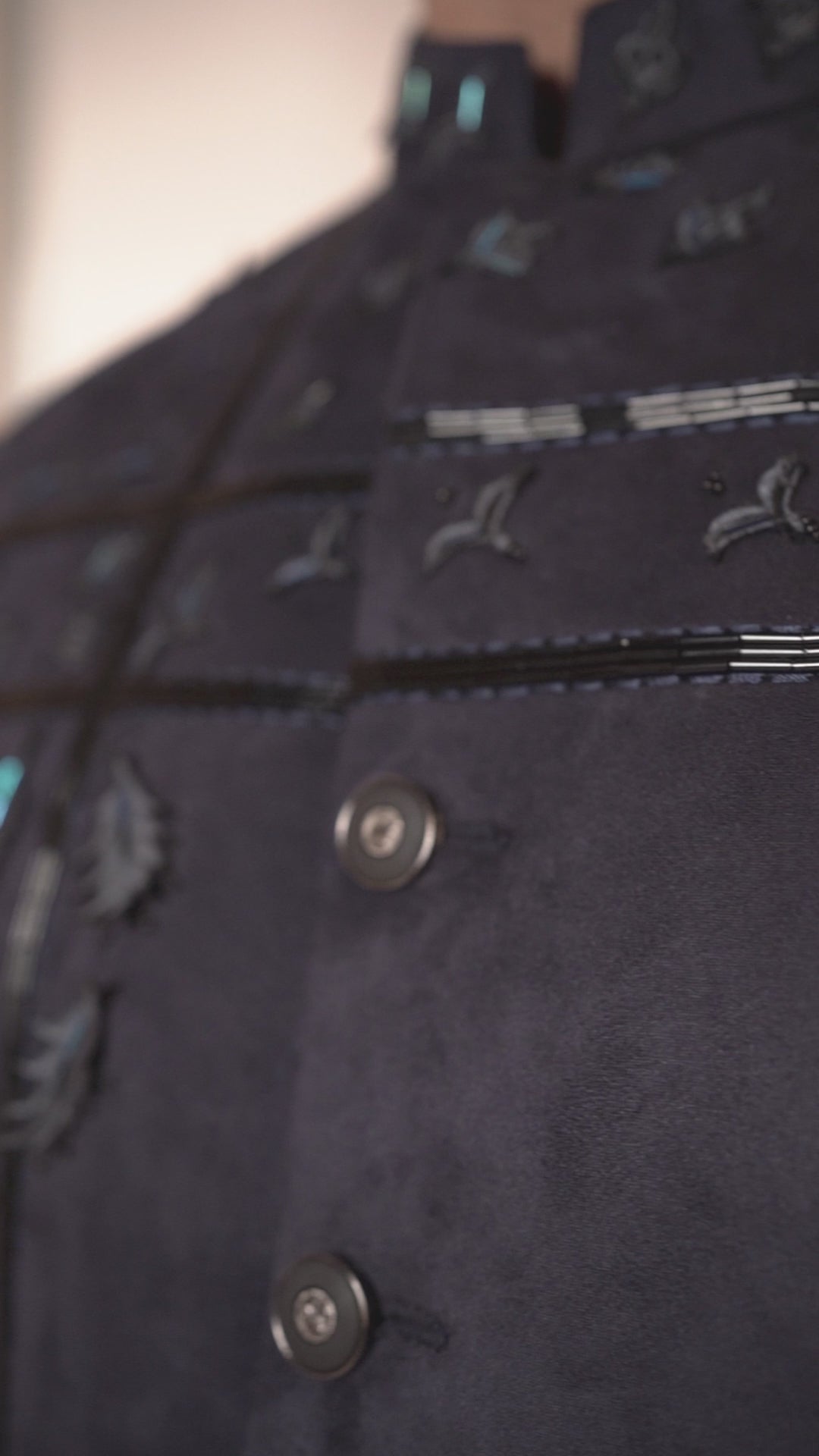 Blue Suede Indo-Western with Abstract Embroidery