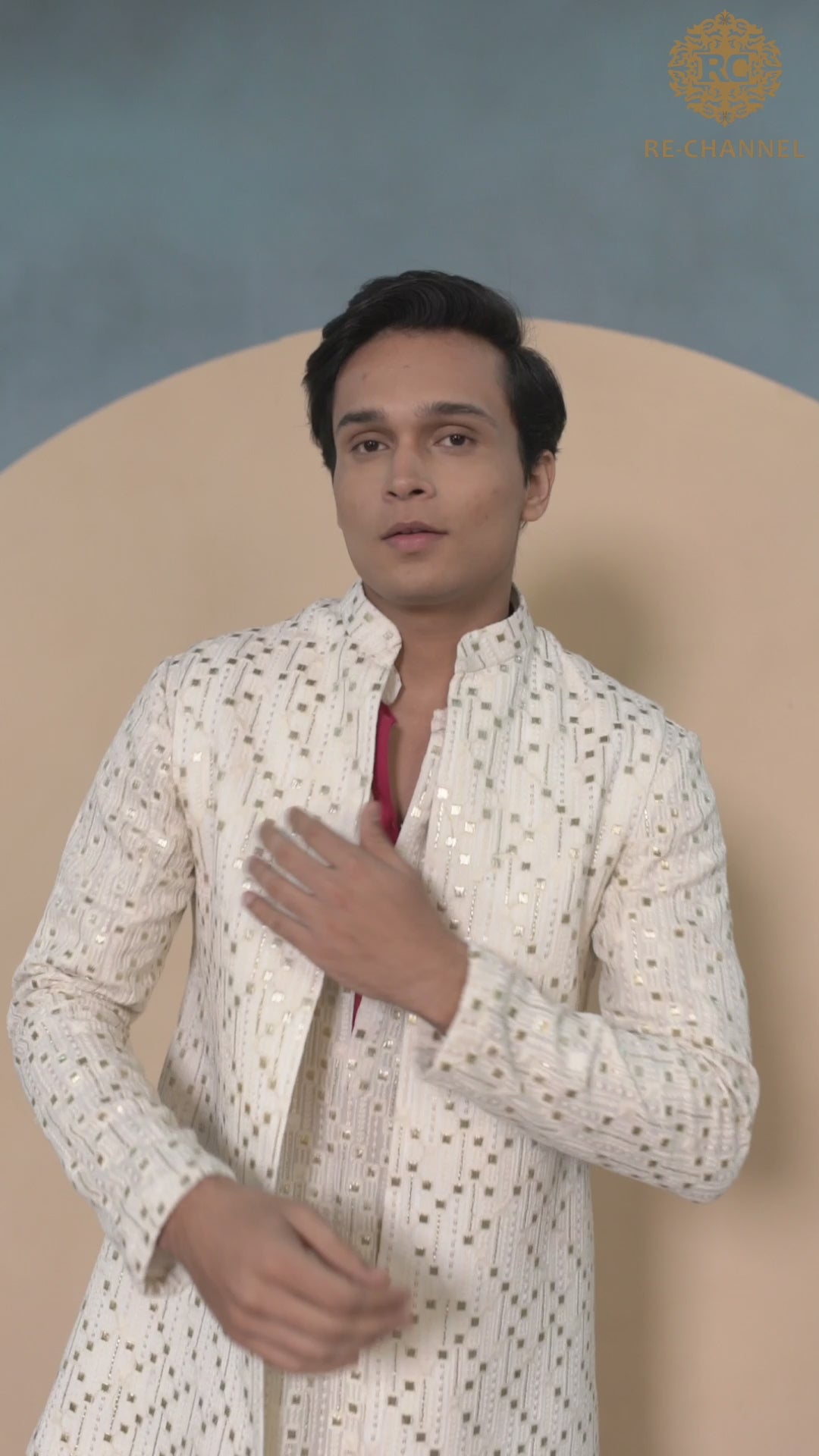 Off white Lucknowi open Jacket & Kurta Set
