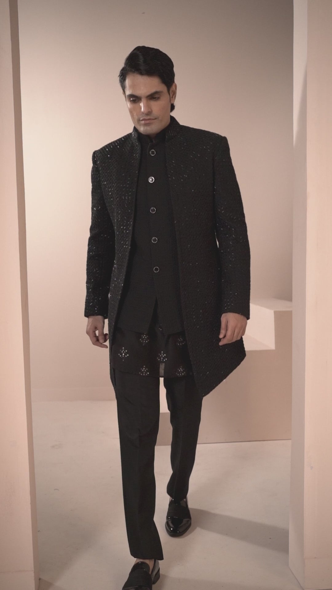 Black Indo- Western Lucknowi Jacket & Bandi with Kurta