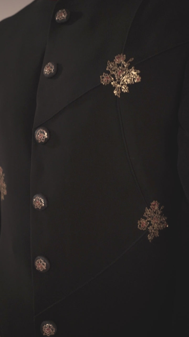 Black Asymmetrical Indo-Western with Embroidered Buttis