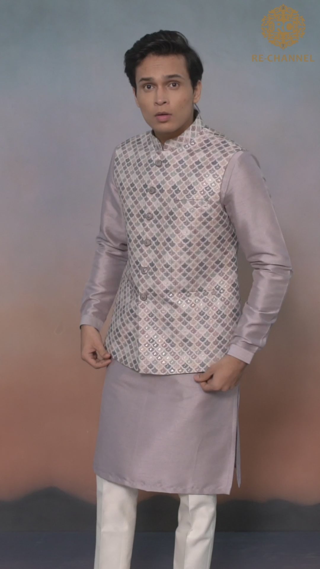 Silk Mauve Bandi Kurta Set
