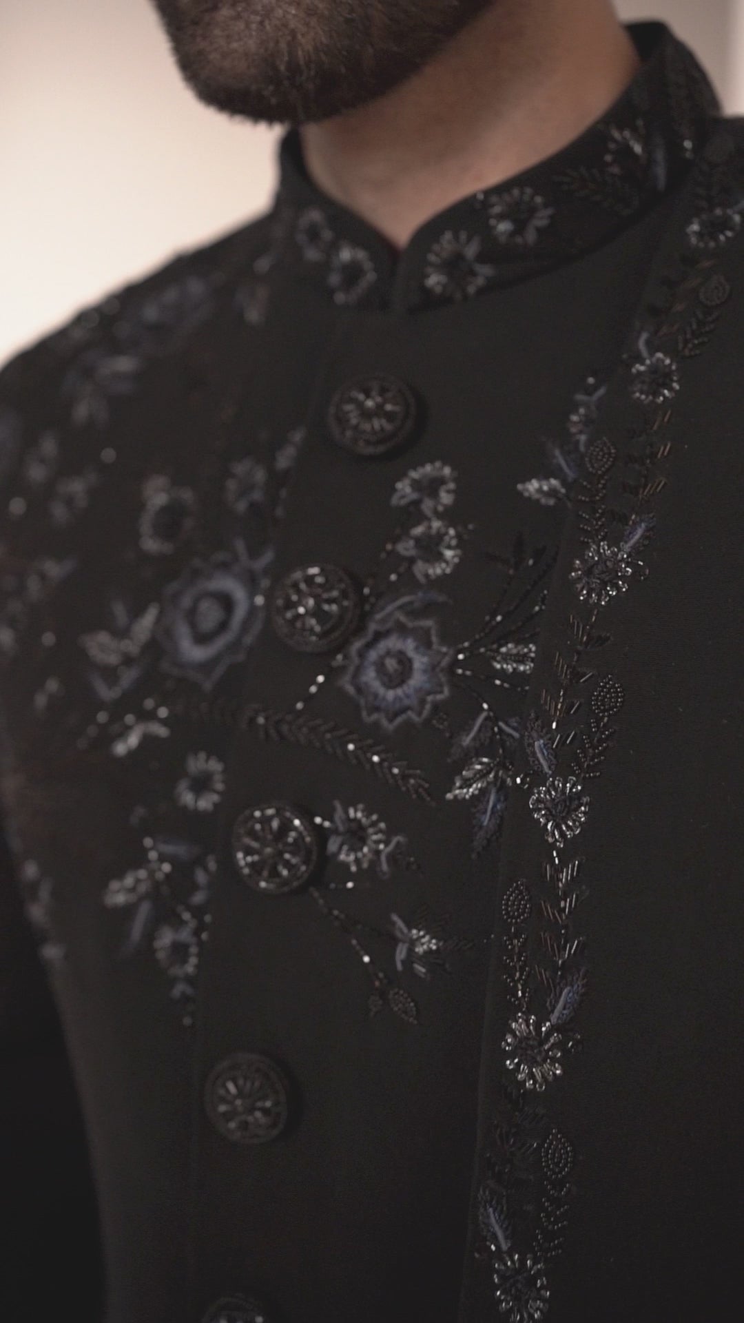 Black Indo-Western with Shoulder Drape & Embellishments