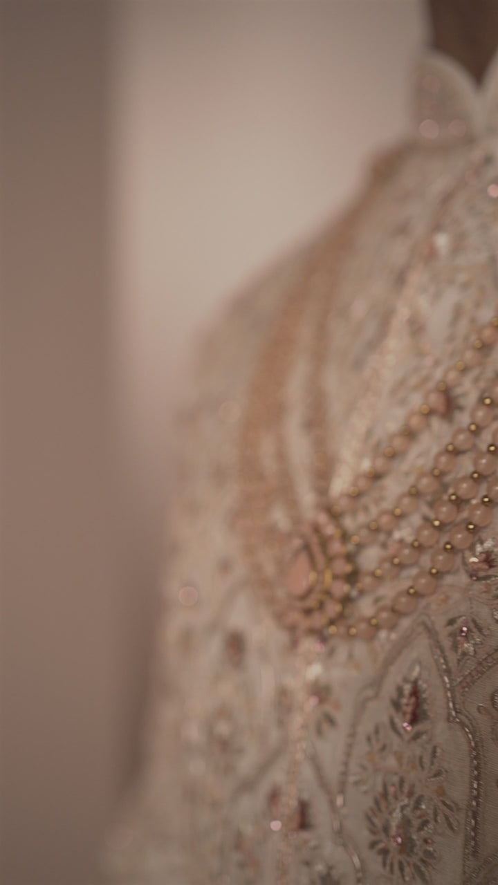Ivory Silk Sherwani in Symmetric Motifs