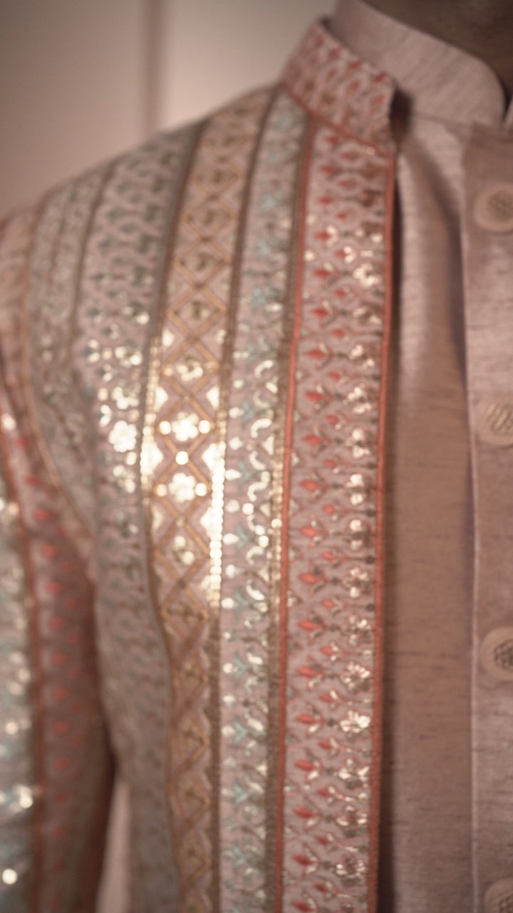 Peach Embroidered Indo-Western with open Kurta