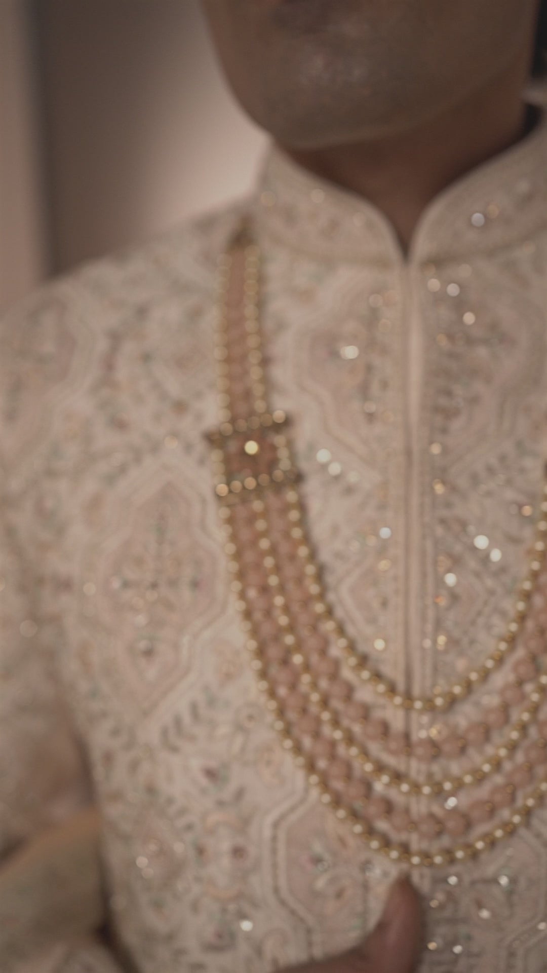 Powder Peach Silk Sherwani with Floral & Geometric Motifs