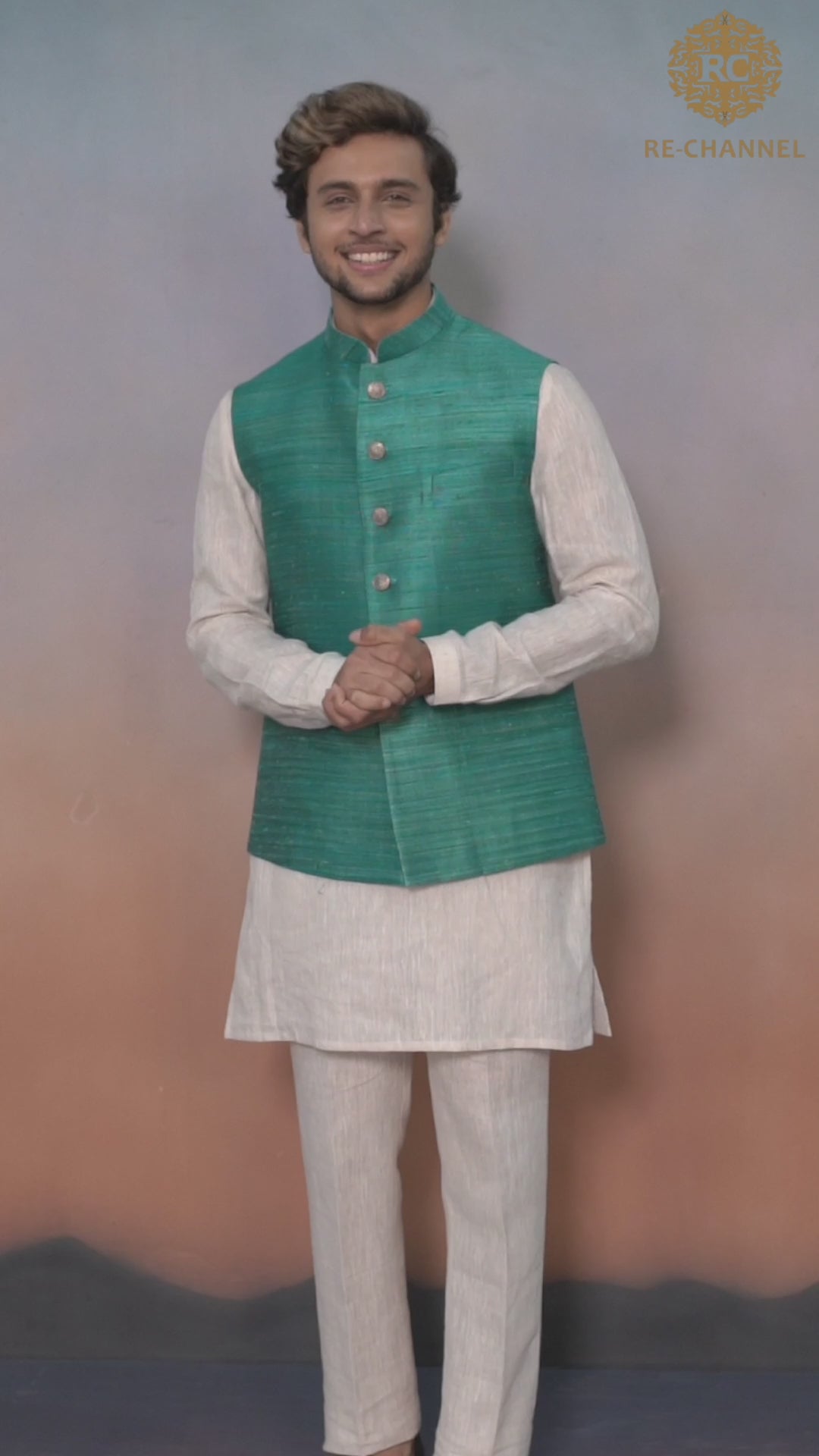 Sea Green Silk Bandi Kurta Set.