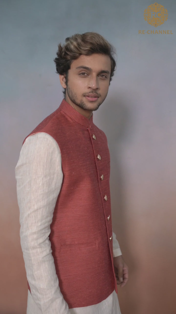 Crimson Silk Bandi Kurta Set.