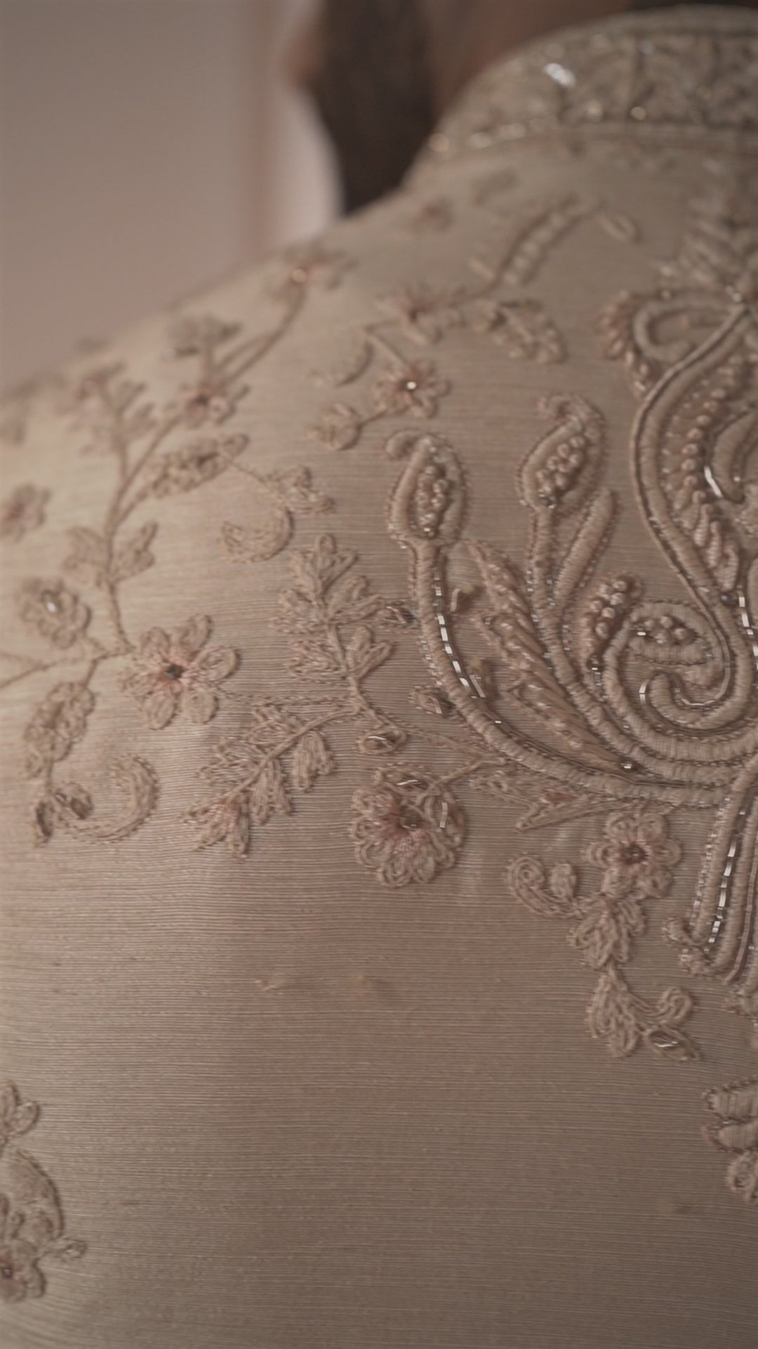 Light Gold Silk Sherwani with Flower motifs