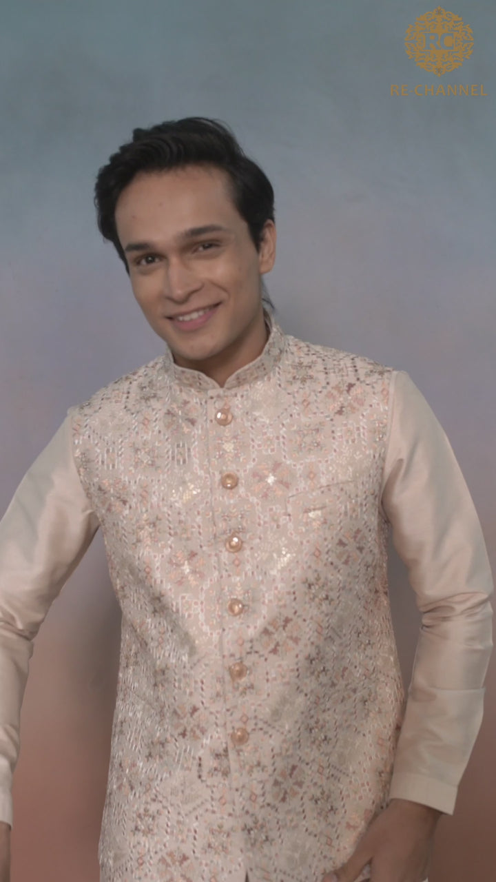 Silk Beige bandi kurta set