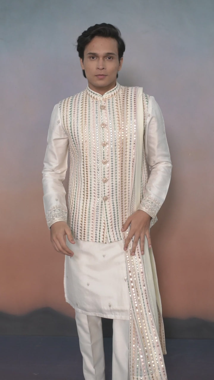 White Silk bandi kurta & Dupatta set