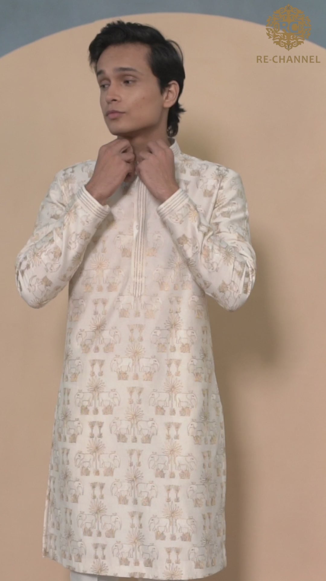 Cream Silk Zari Work kurta