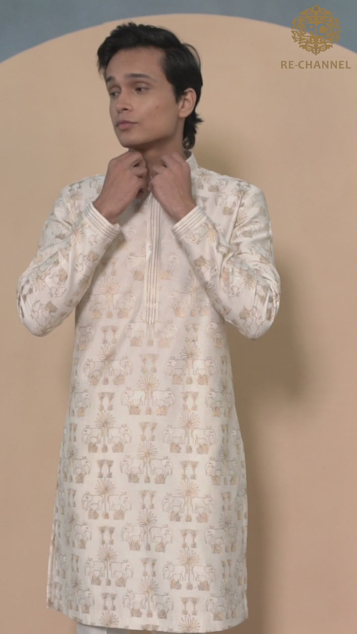 Cream Silk Zari Work kurta