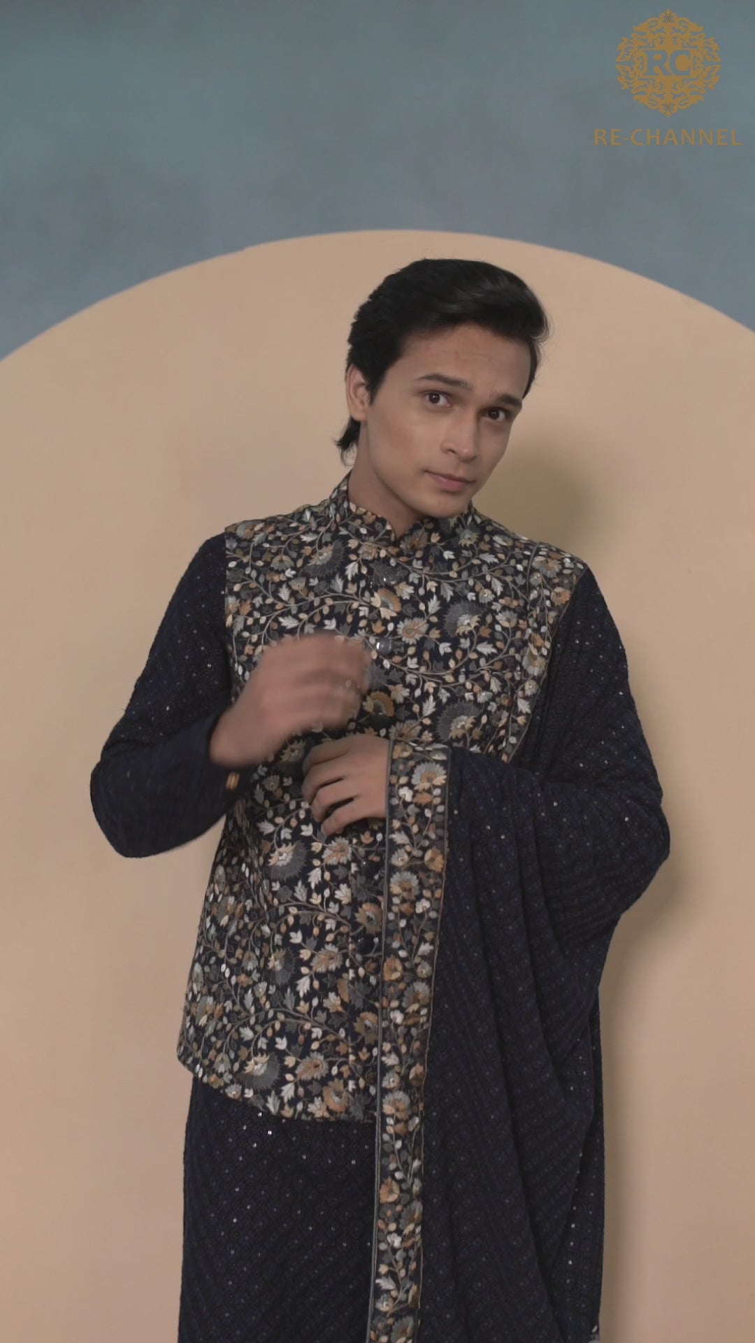 Navy blue bandi kurta & dupatta set