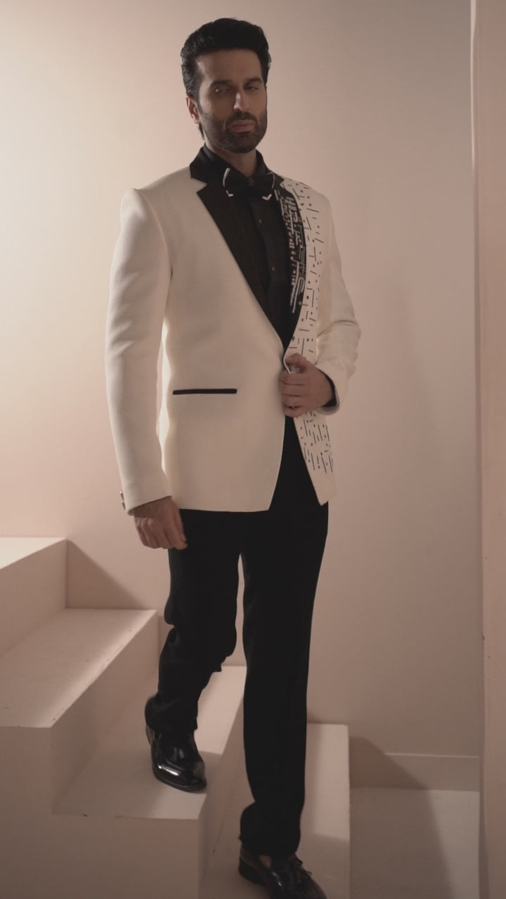 Half & Half Embellished White Suit