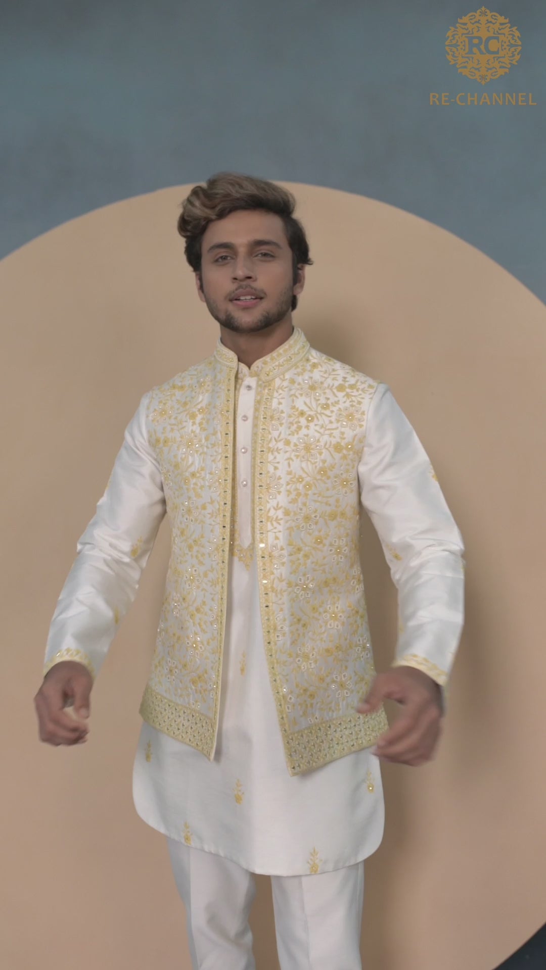 White Bandi Kurta Set in Silk