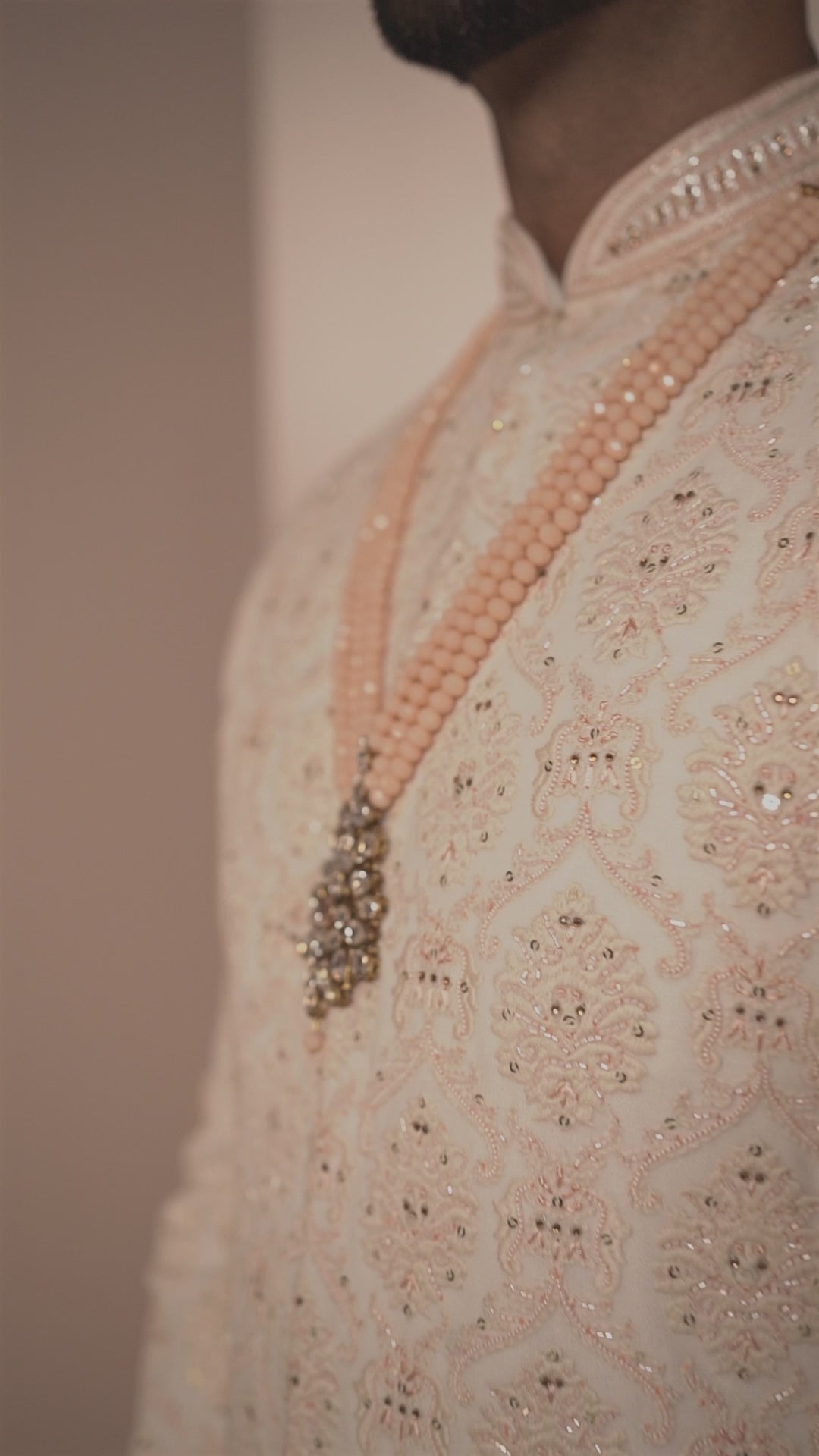 Off White Hand Embroidered Lucknowi Sherwani