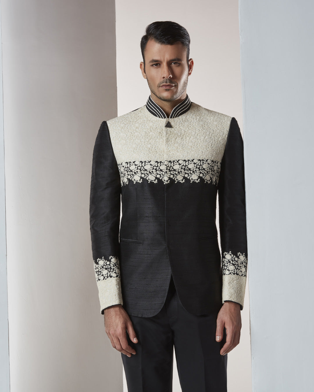 Black & White Silk Jodhpuri
