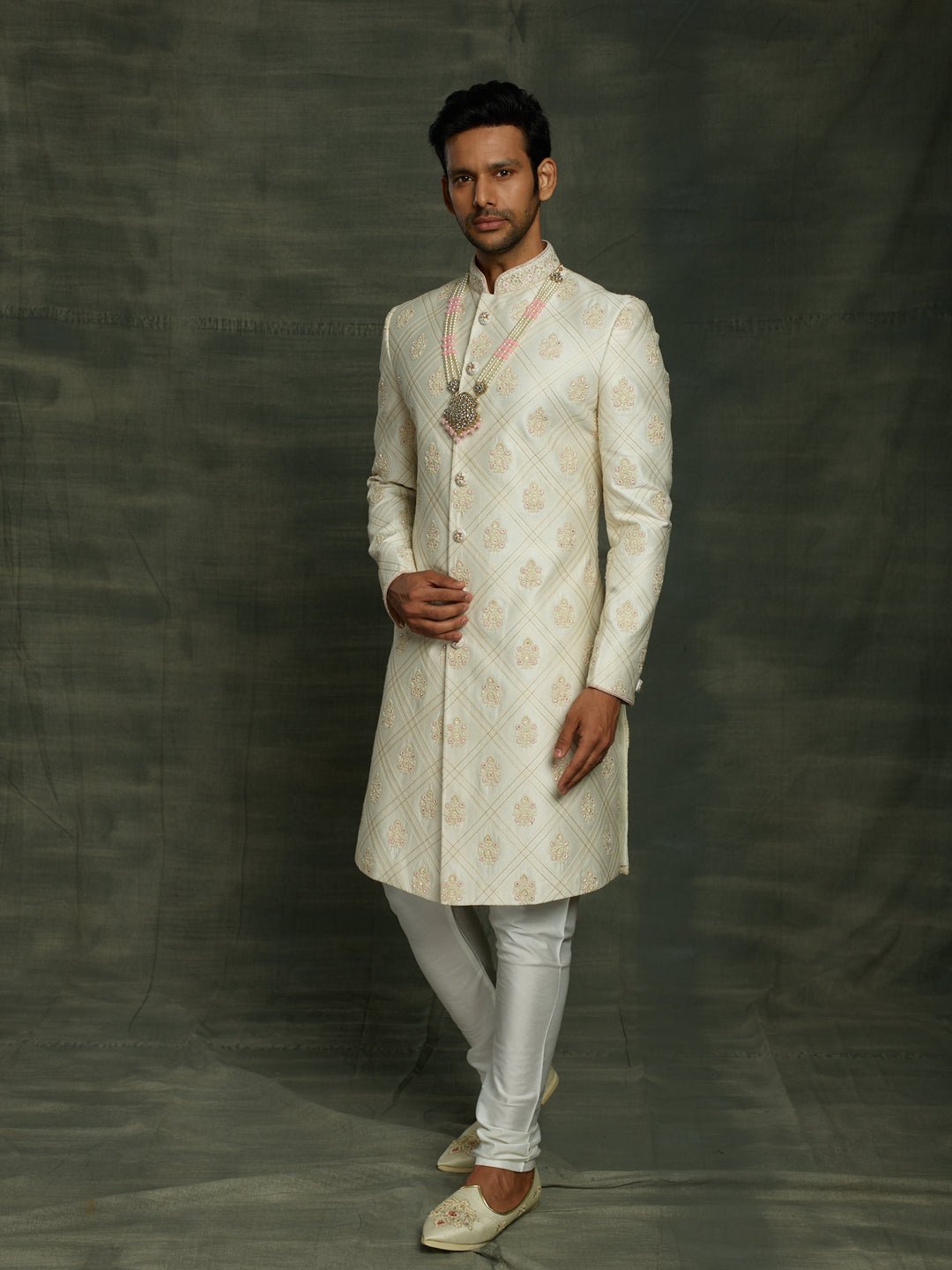 Off-white silk sherwani
