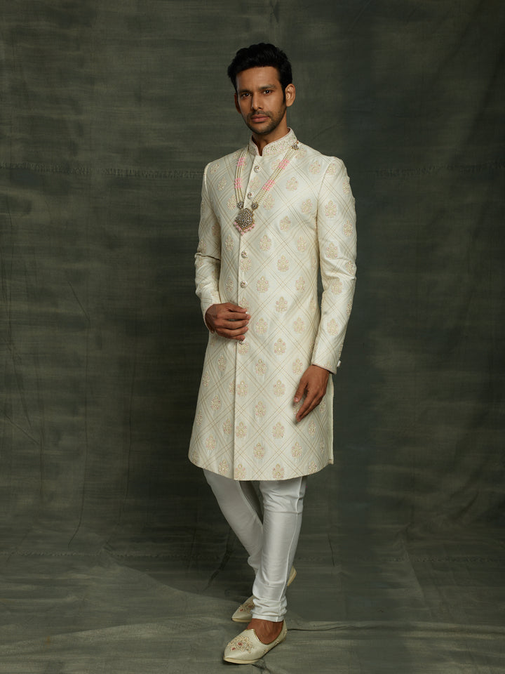 Off-white silk sherwani