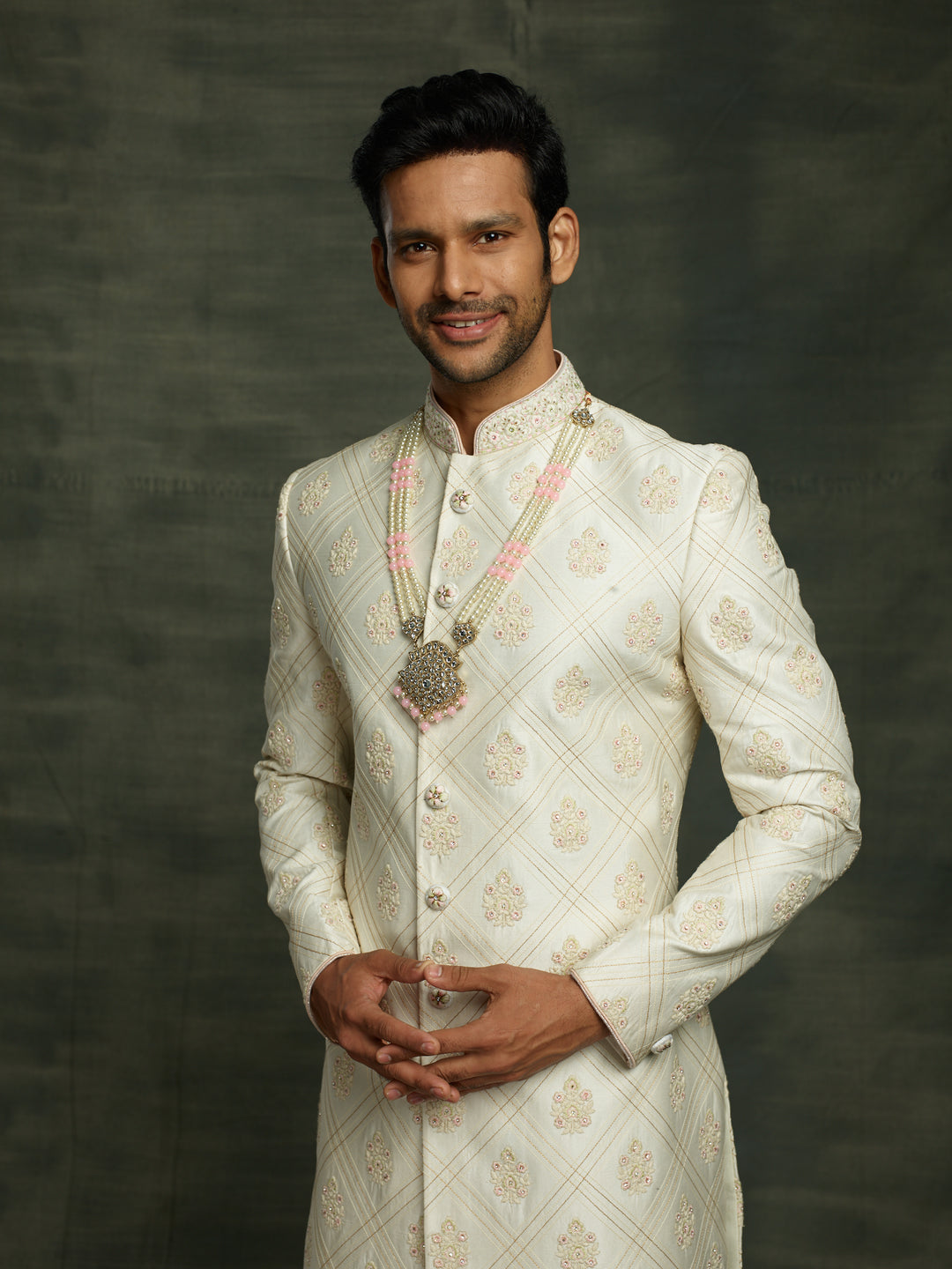 Off-white silk sherwani