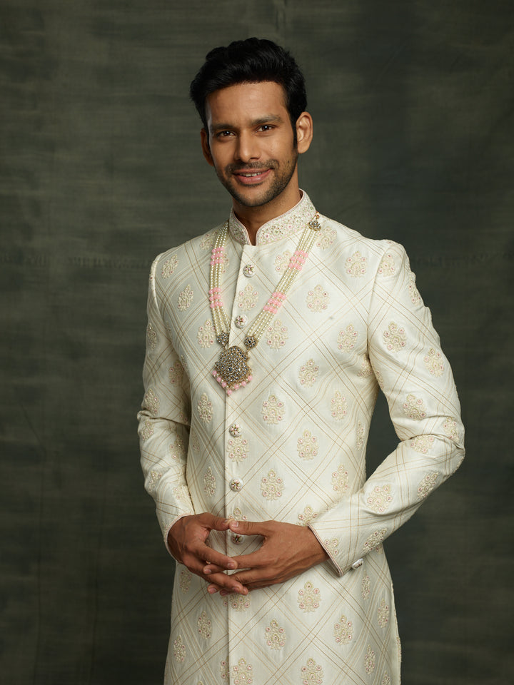 Off-white silk sherwani