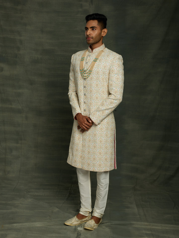 Off-white lakhnavi sherwani