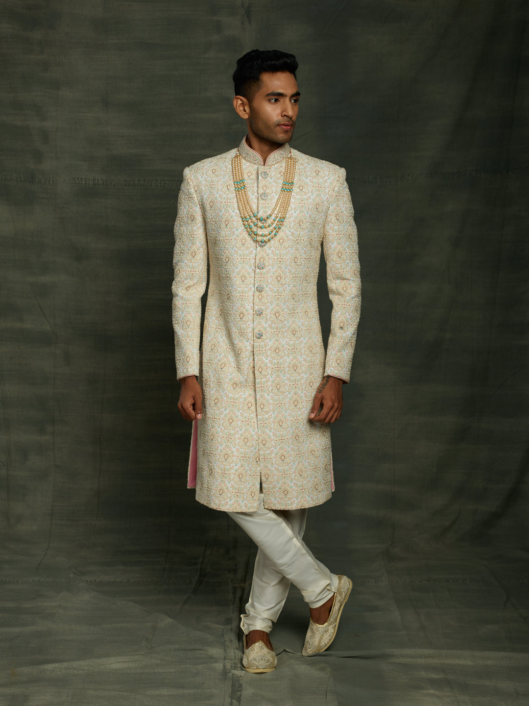Off-white lakhnavi sherwani