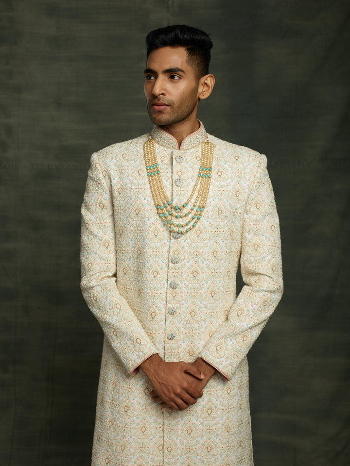 Off-white lakhnavi sherwani