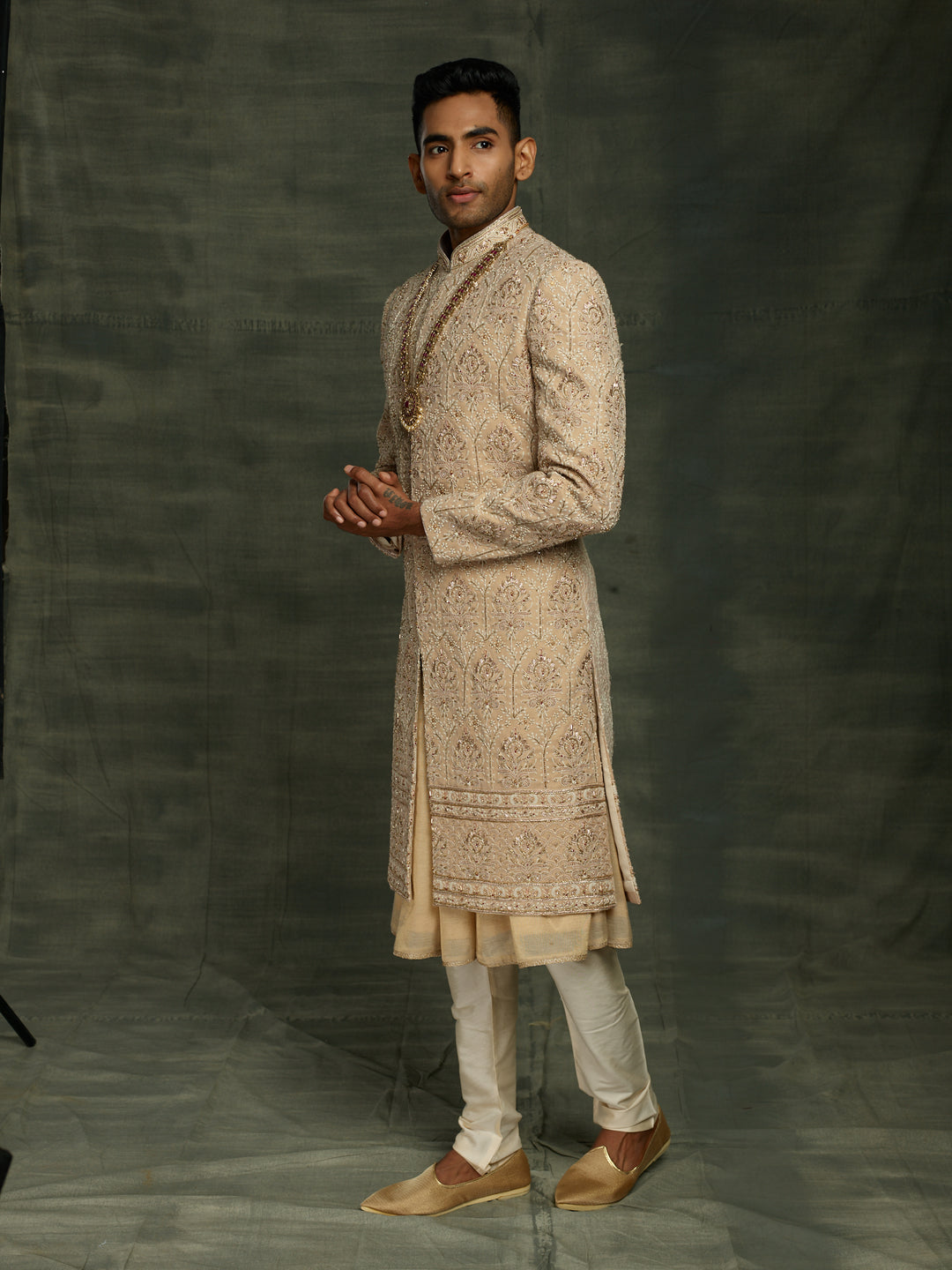 Beige groom's wear sherwani