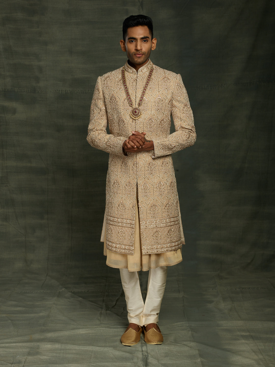 Beige groom's wear sherwani