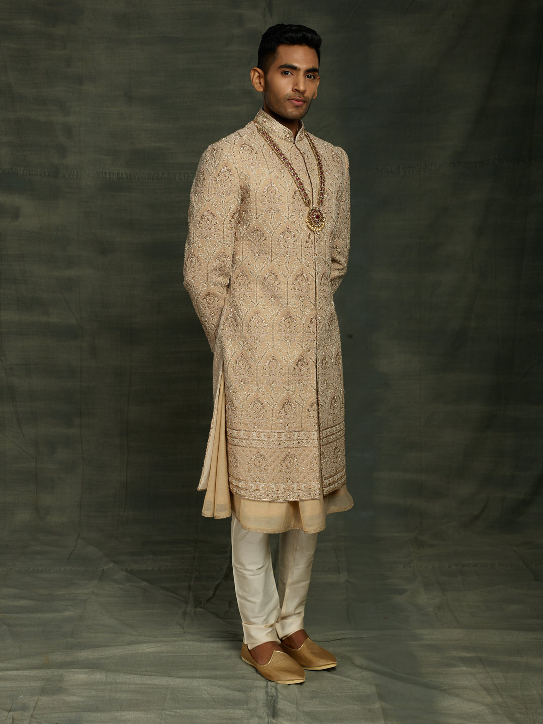 Beige groom's wear sherwani