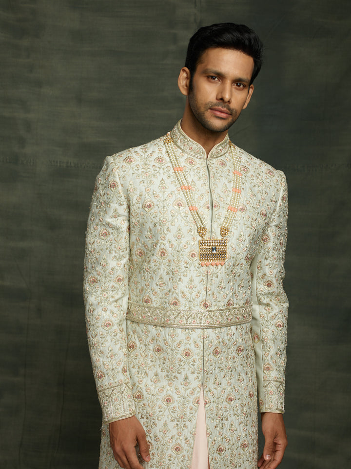 Groom's wear sherwani in mint-green color