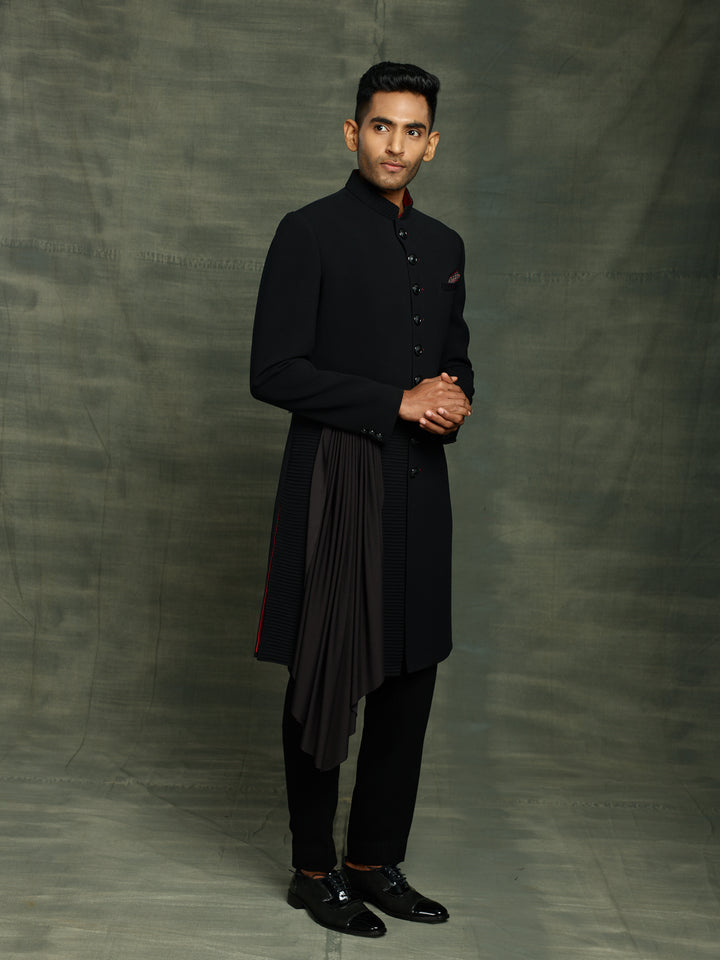 Black nawabi with detachable drape belt.
