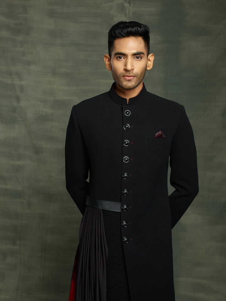 Black nawabi with detachable drape belt.