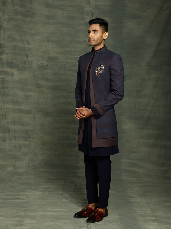 Layered indo-western with feather shaped motif.