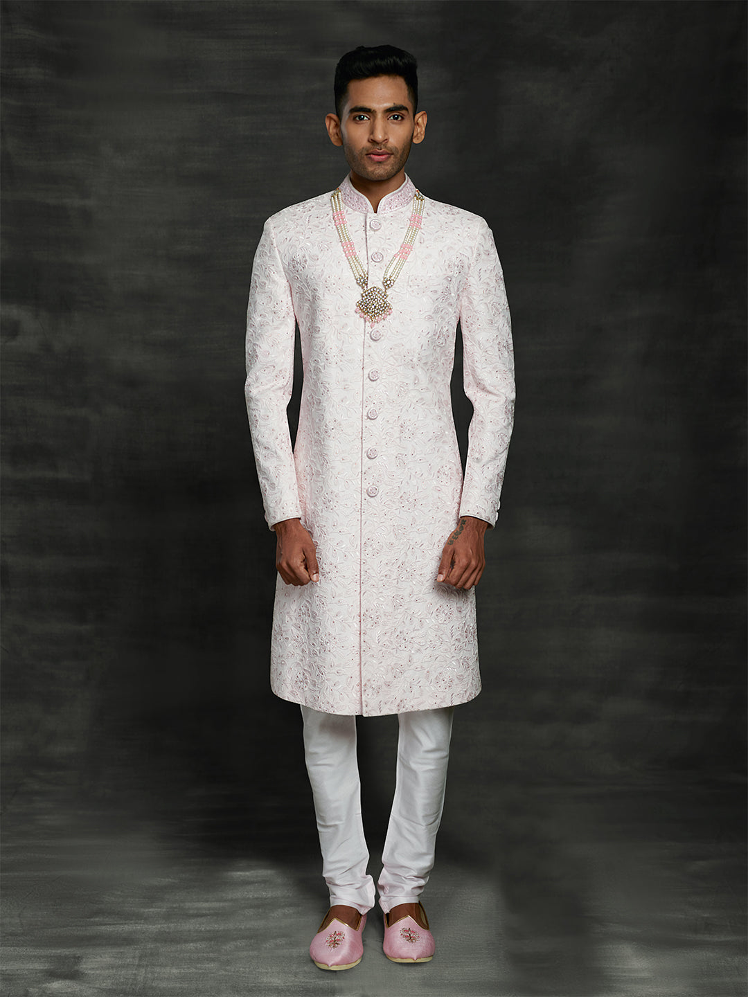 net sherwani in pink