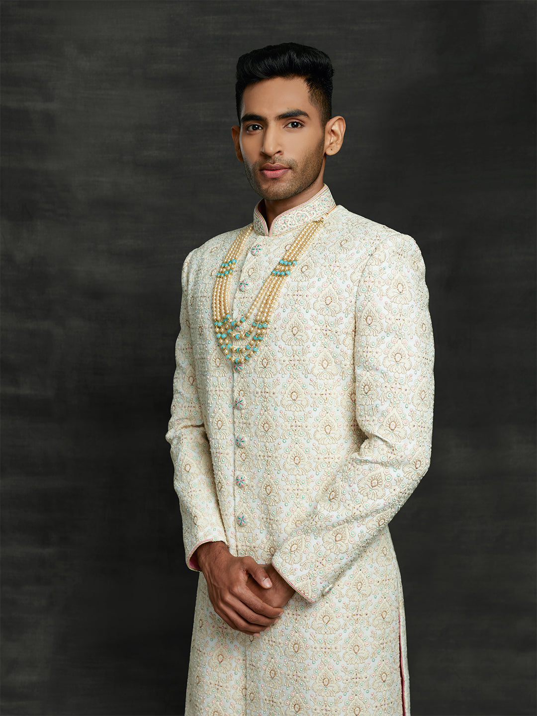 Off-white lakhnavi sherwani