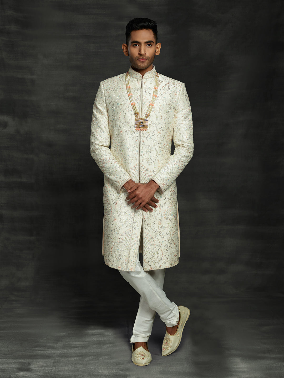 Off-white sherwani for men