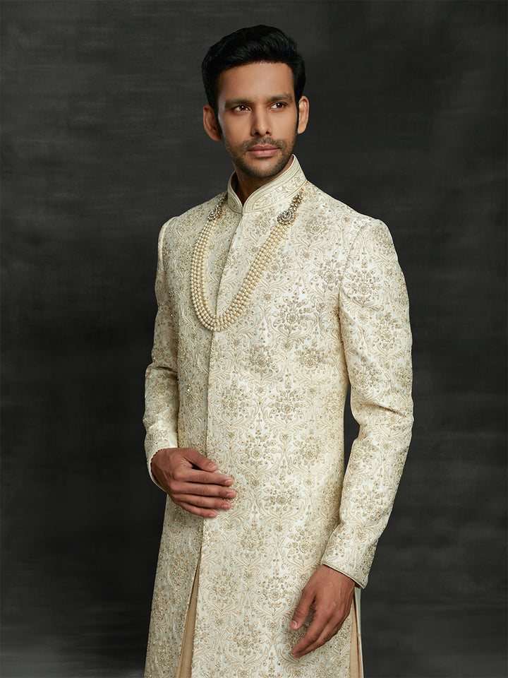 Cream sherwani for groom