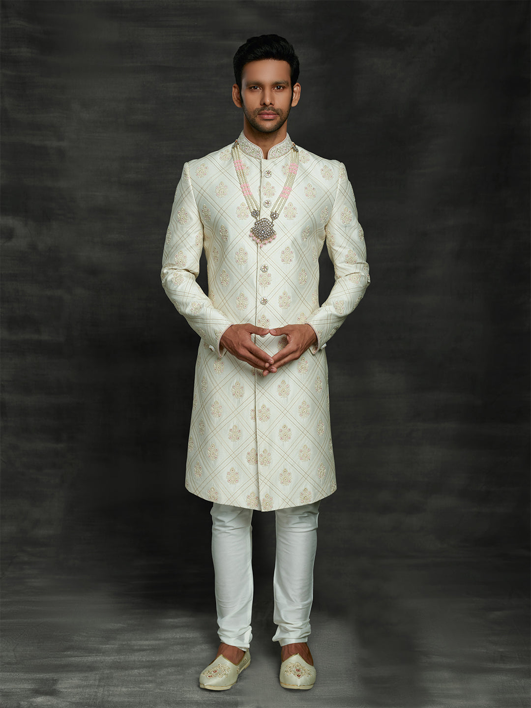 Off-white sherwani for men