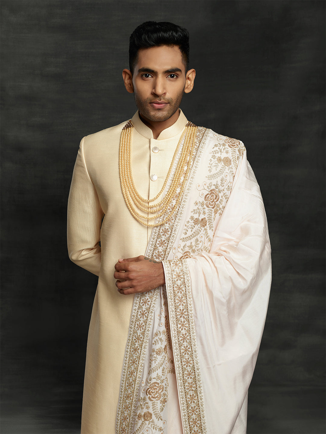 Gold raw silk sherwani